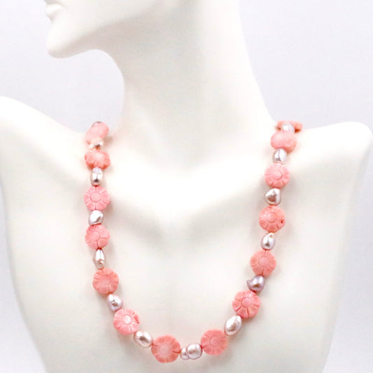 Pearl and Coral Flower Necklace - Taj Mahal Gems