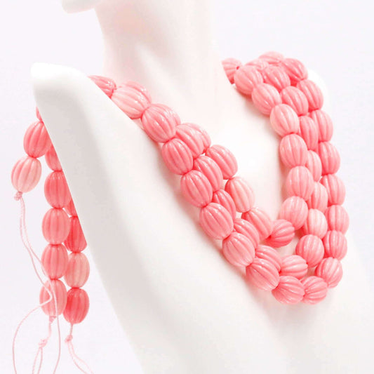 Pink Coral Melon Beads Strand - Taj Mahal Gems