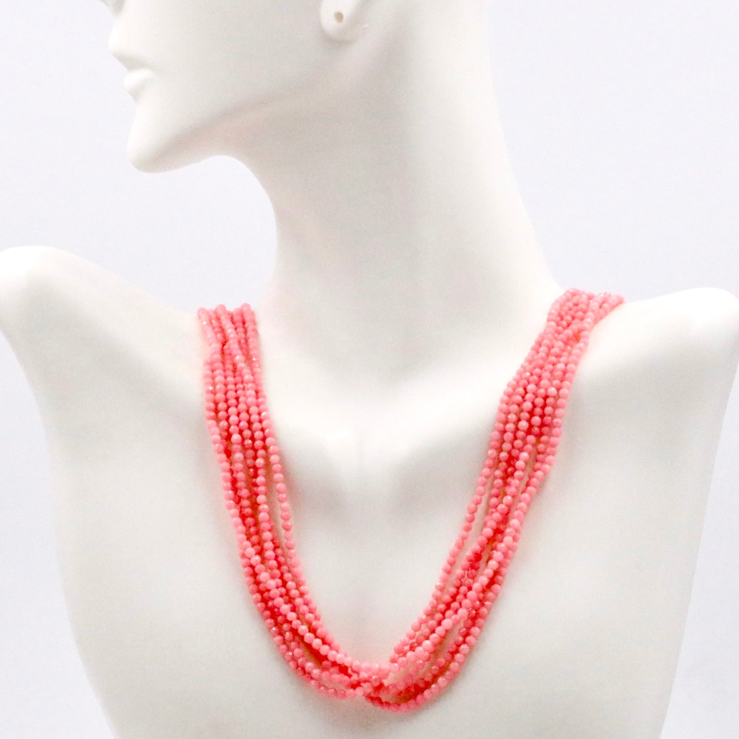 Pink Coral Multi - Strand Necklace - Taj Mahal Gems