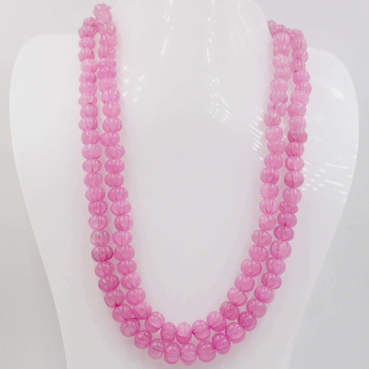 Pink Quartz Pumpkin Beads Necklace - Taj Mahal Gems