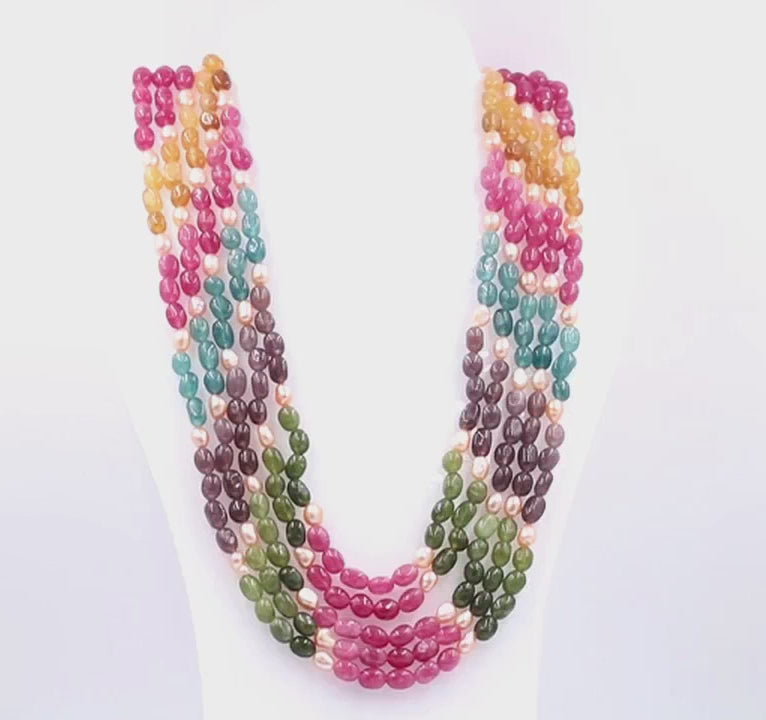 Multi Color Quartz with Freshwater Pearl Necklace - Taj Mahal Gems