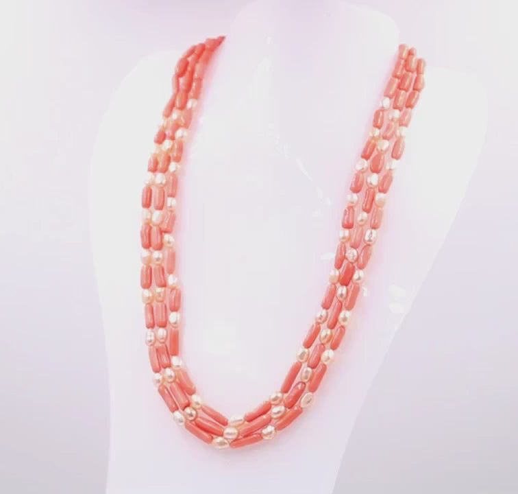 Fresh Water Pearl Beaded Gemstone Necklace 
