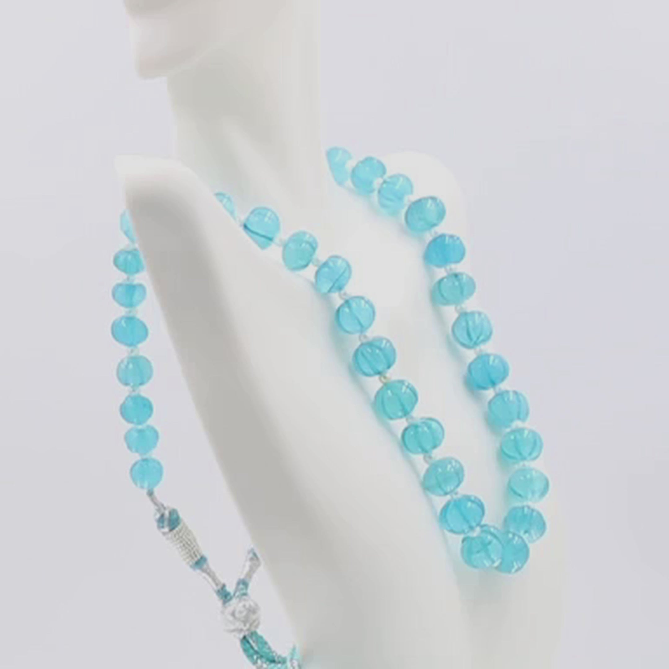 Blue Quartz Pumpkin Beads Necklace - Taj Mahal Gems