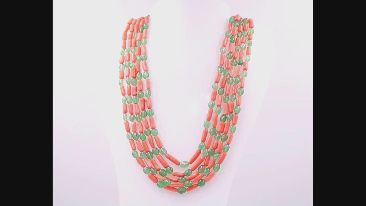Coral and Quartz Gemstone Necklace