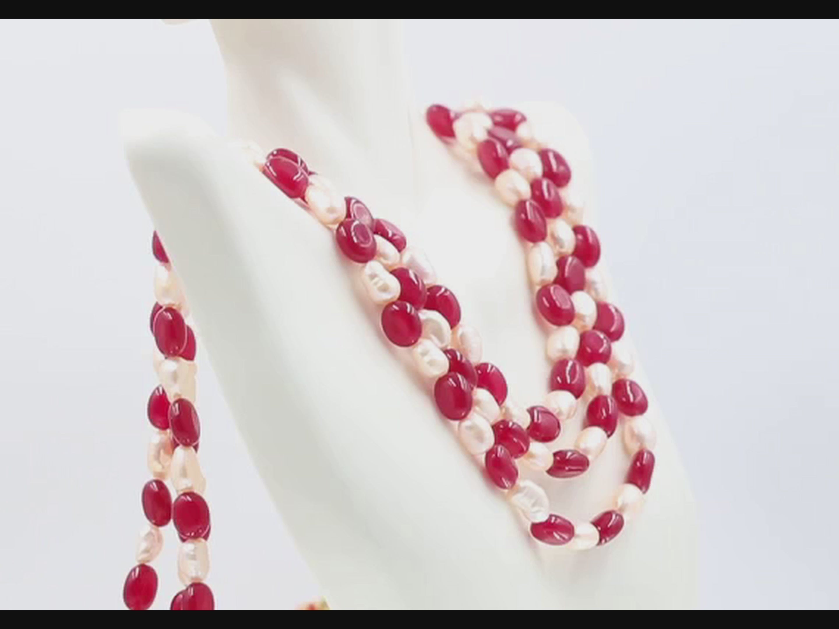 Red Quartz with Baroque Freshwater Pearl Necklace - Taj Mahal Gems