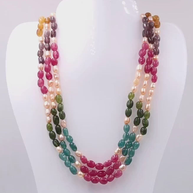 Multi Color Quartz with Freshwater Pearl Necklace - Taj Mahal Gems