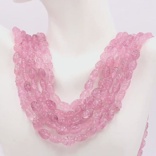 Rose Quartz Leaves Beaded Necklace