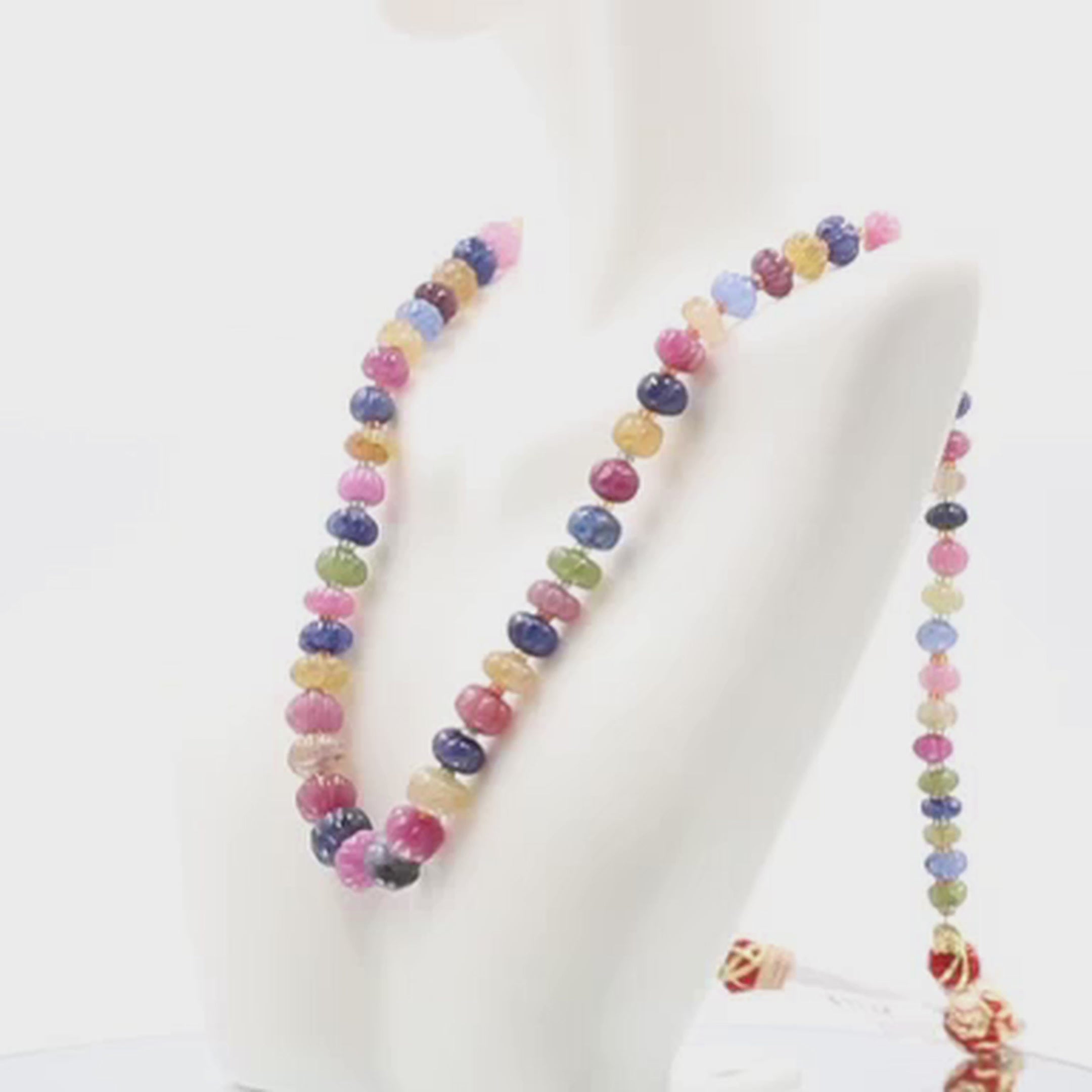 Multi - Colored Sapphire and Ruby Beaded Necklace - Taj Mahal Gems