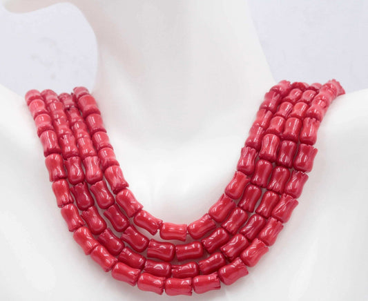 Red Coral Tulip Beads Strand - Taj Mahal Gems