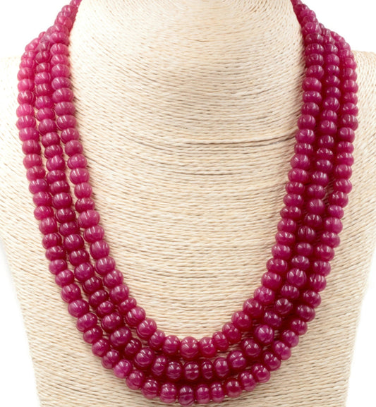 Red Quartz Pumpkin Beads Necklace - Taj Mahal Gems