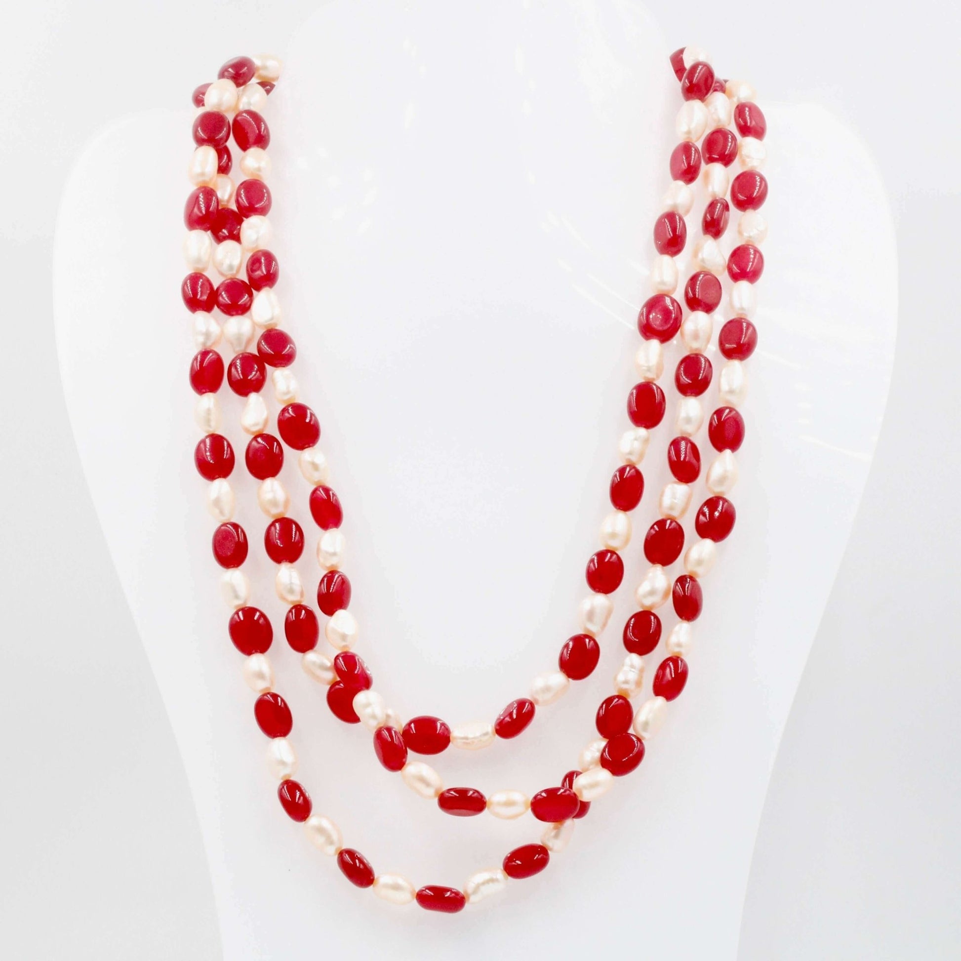 Red Quartz with Baroque Freshwater Pearl Necklace - Taj Mahal Gems