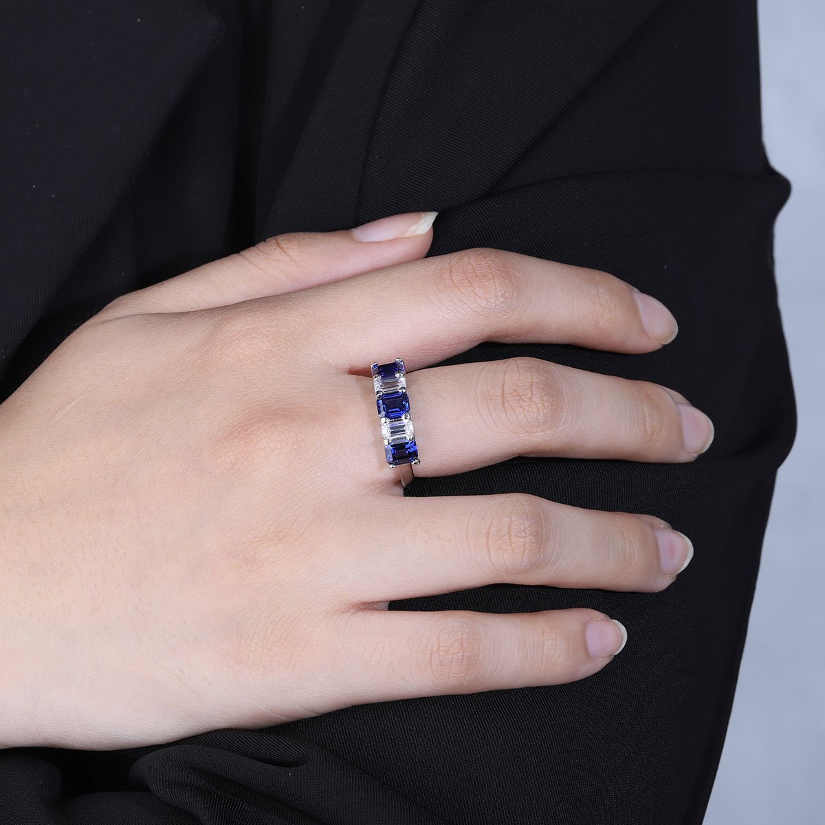 Reversible Semi - Band Ring - Ruby Sapphire Emerald - Taj Mahal Gems