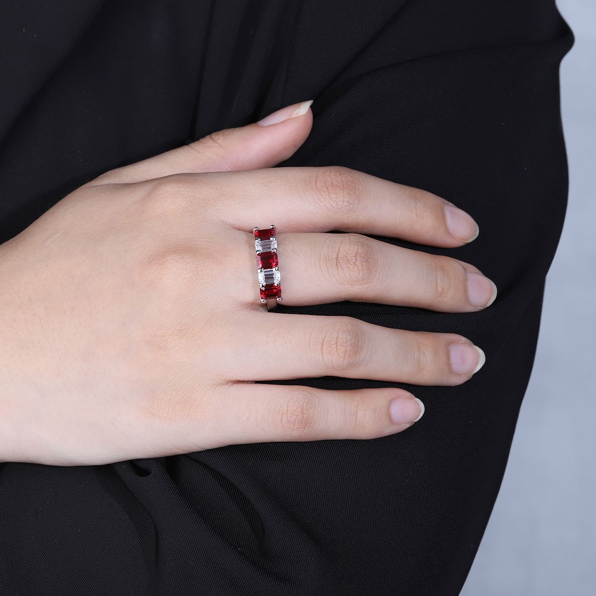 Reversible Semi - Band Ring - Ruby Sapphire Emerald - Taj Mahal Gems