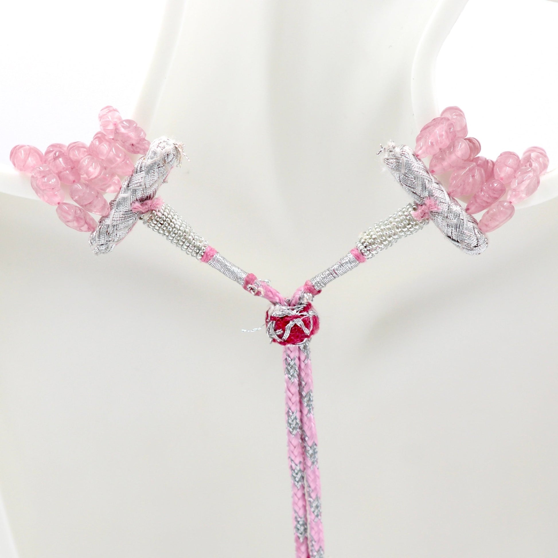 Rose Quartz Leaves Beaded Necklace - Taj Mahal Gems
