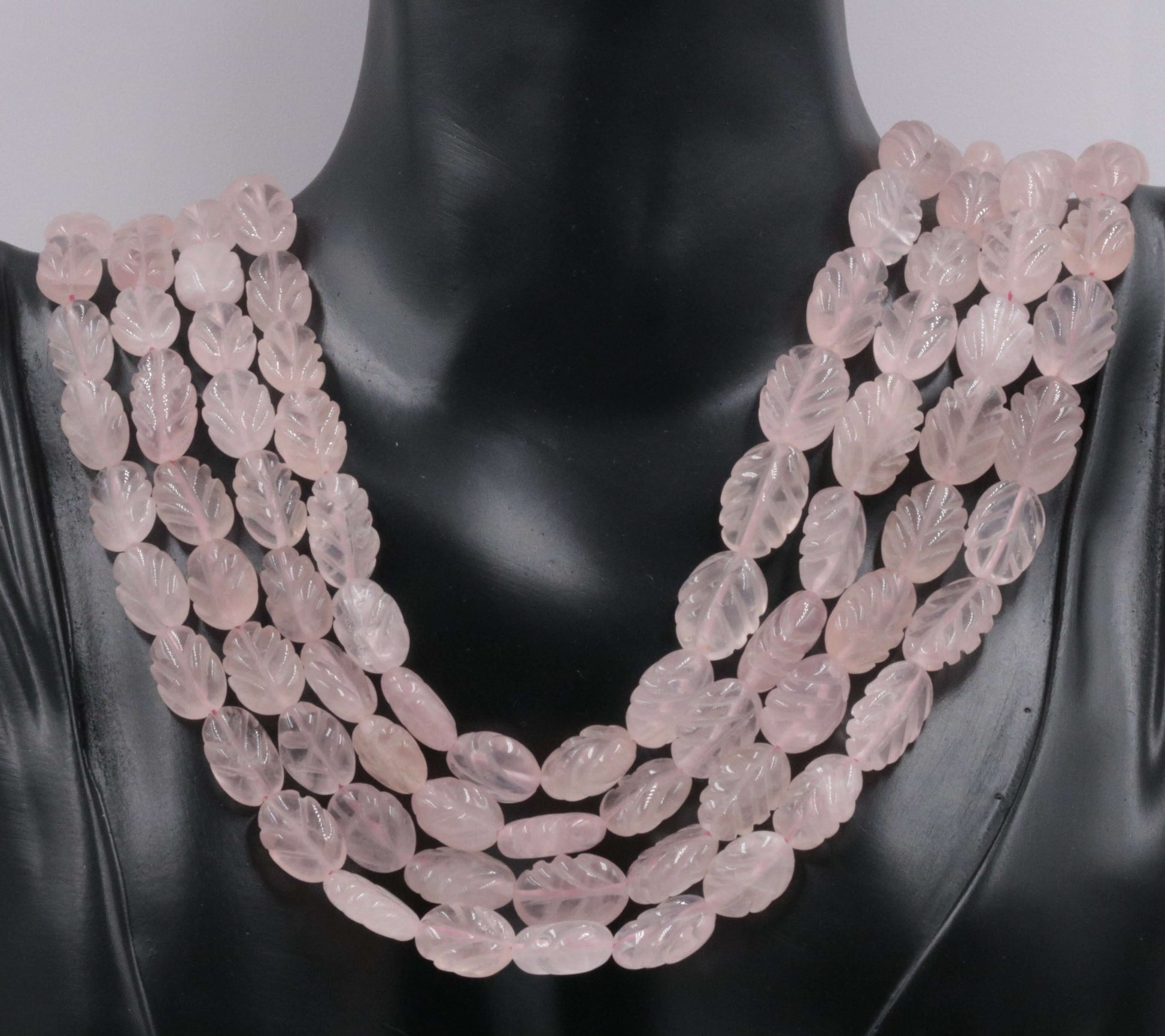 Rose Quartz Leaves Necklace - Taj Mahal Gems