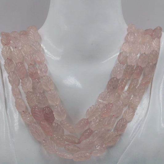 Rose Quartz Leaves Necklace - Taj Mahal Gems