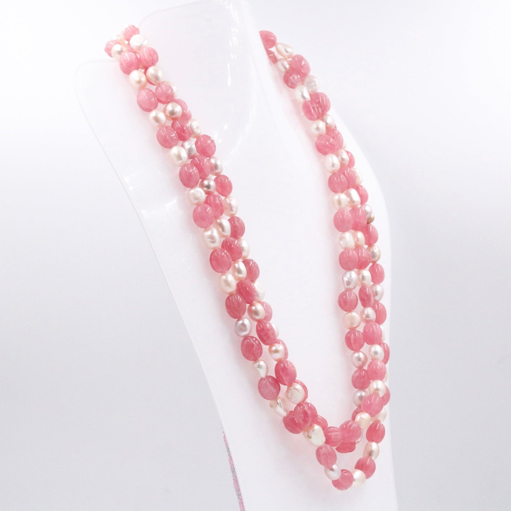 Rose Quartz with Fresh Water Pearl Necklace - Taj Mahal Gems