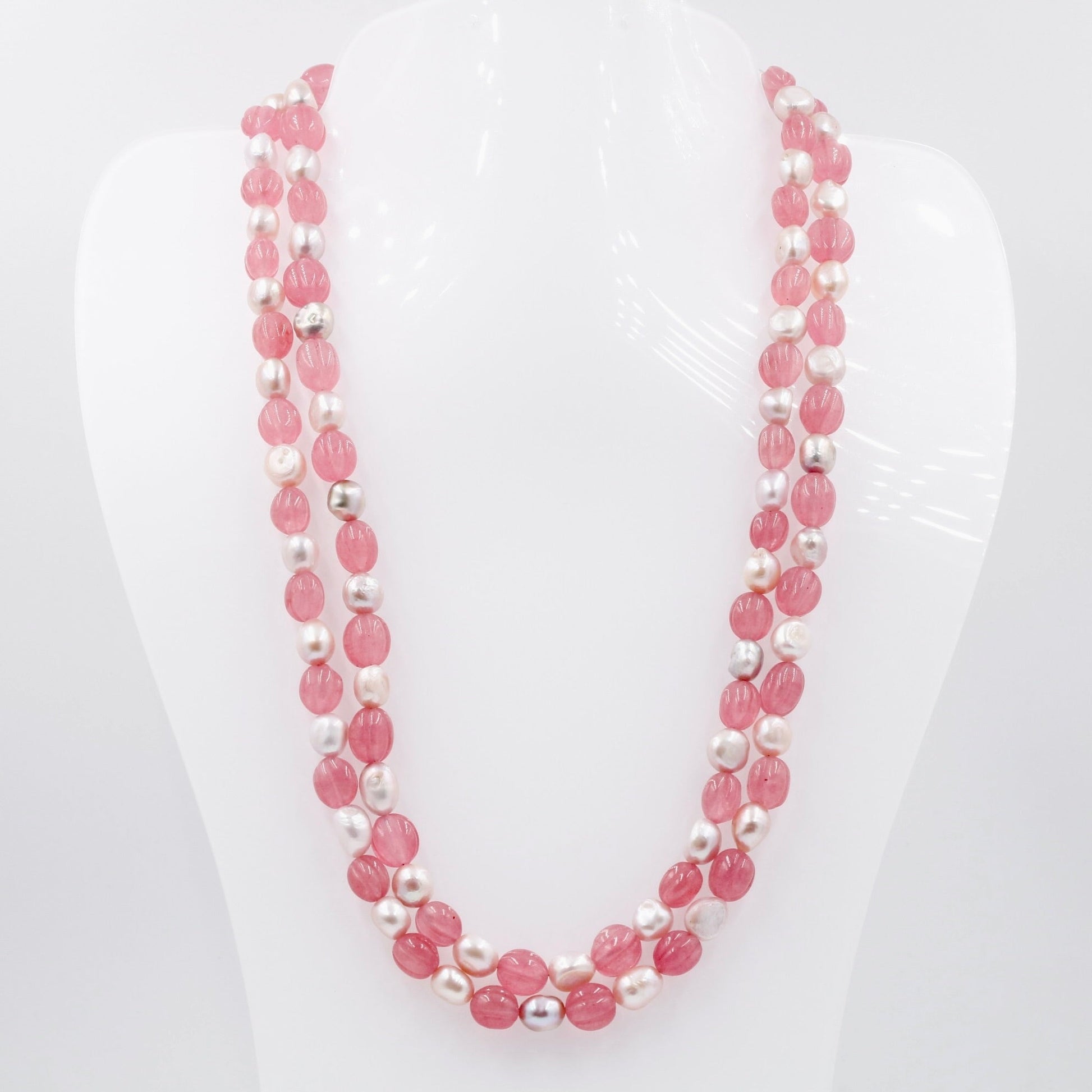 Rose Quartz with Fresh Water Pearl Necklace - Taj Mahal Gems