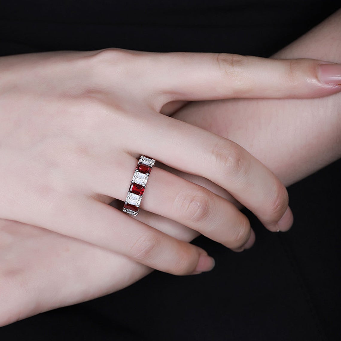 Ruby Eternity Ring with CZ Charms - Taj Mahal Gems
