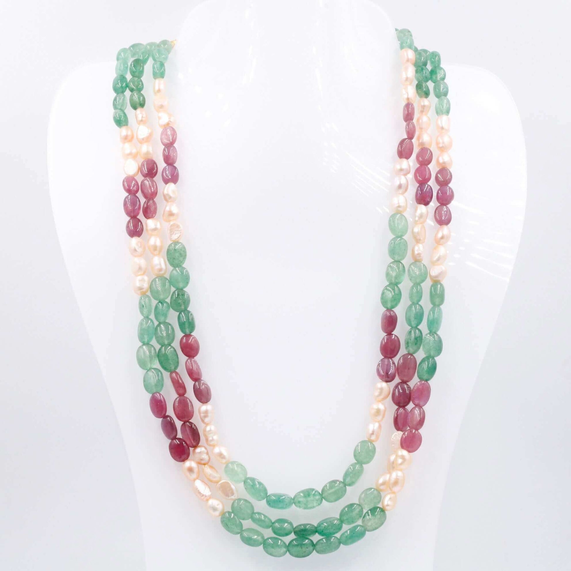 Ruby Freshwater Pearl Aventurine Quartz Necklace - Taj Mahal Gems