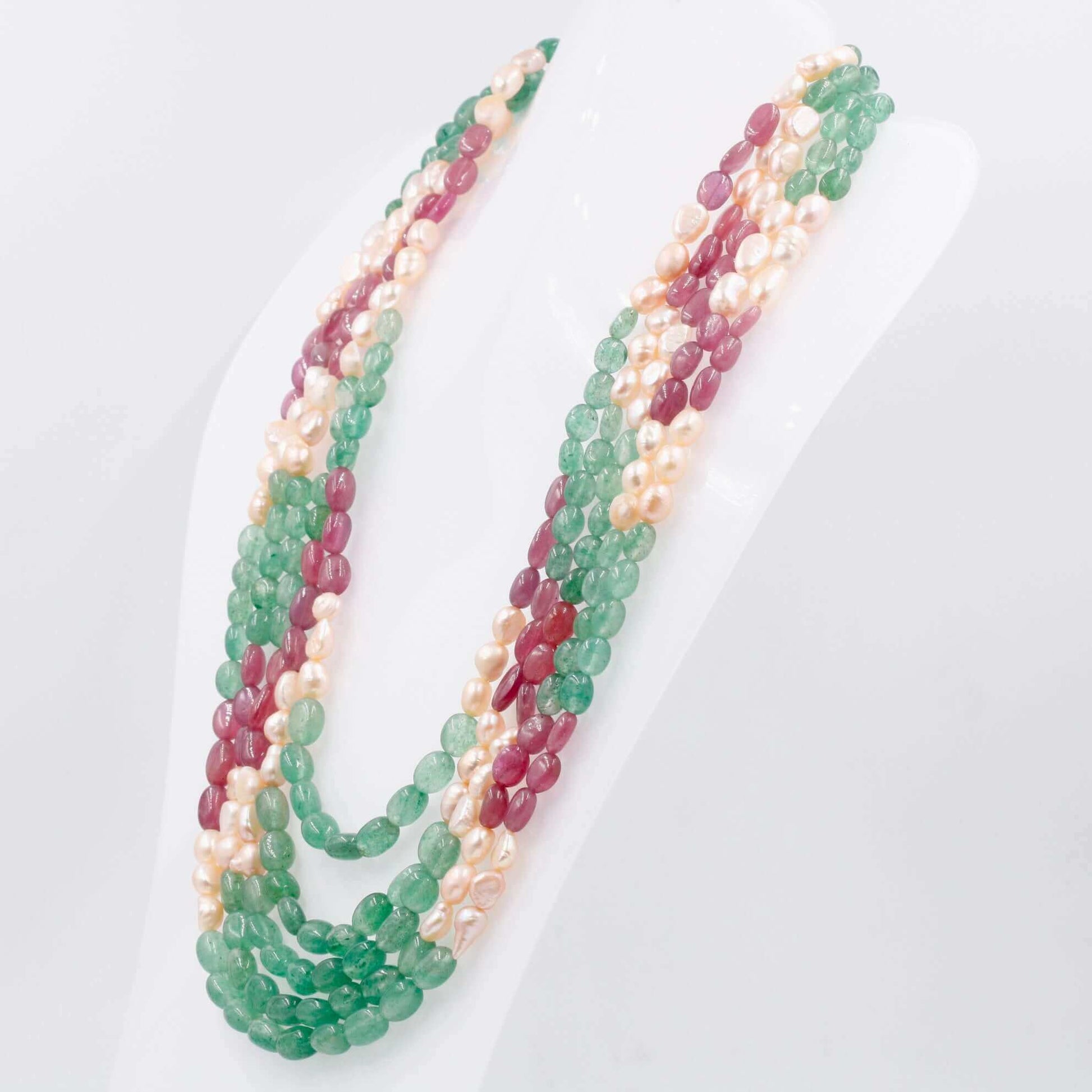 Ruby Freshwater Pearl Aventurine Quartz Necklace - Taj Mahal Gems