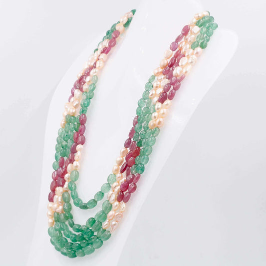 Ruby Freshwater Pearl Aventurine Quartz Necklace - Taj Mahal Gems