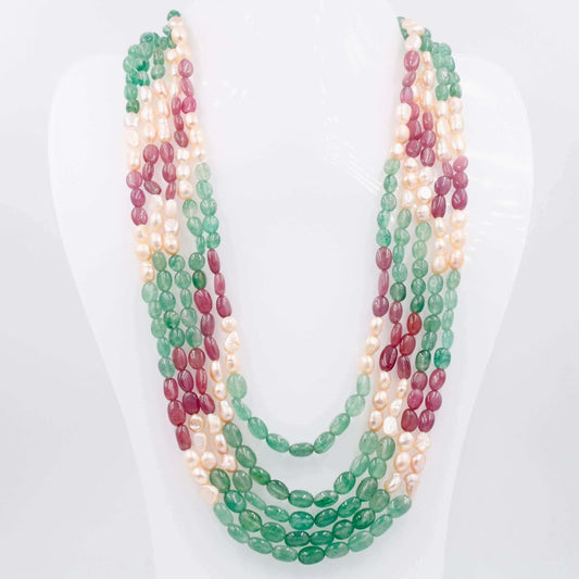 Ruby Freshwater Pearl Aventurine Quartz Necklace - Taj Mahal Gems