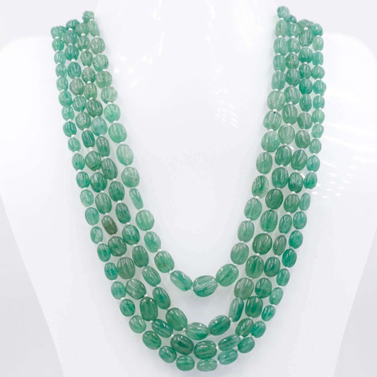 Russian Emerald Pumpkin Beads Necklace - Taj Mahal Gems
