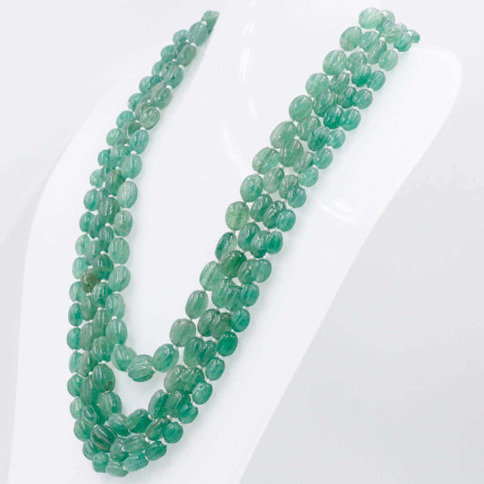 Russian Emerald Pumpkin Beads Necklace - Taj Mahal Gems