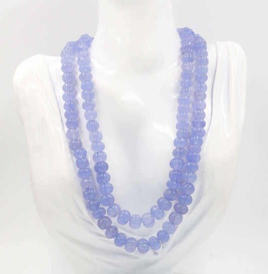 Sky Blue Quartz Pumpkin Beads Necklace - Taj Mahal Gems