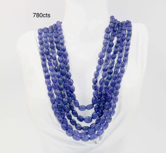 Tanzanite Quartz Pumpkin Beads Necklace - Taj Mahal Gems