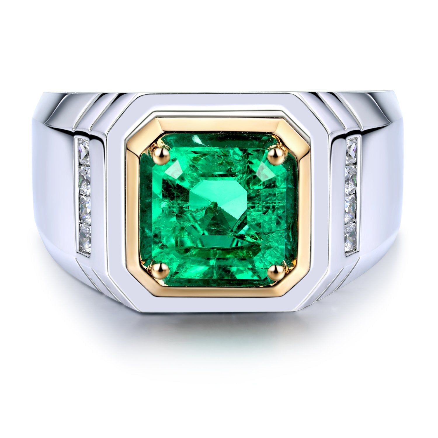 Two - Tone Colombian Emerald Ring - Taj Mahal Gems