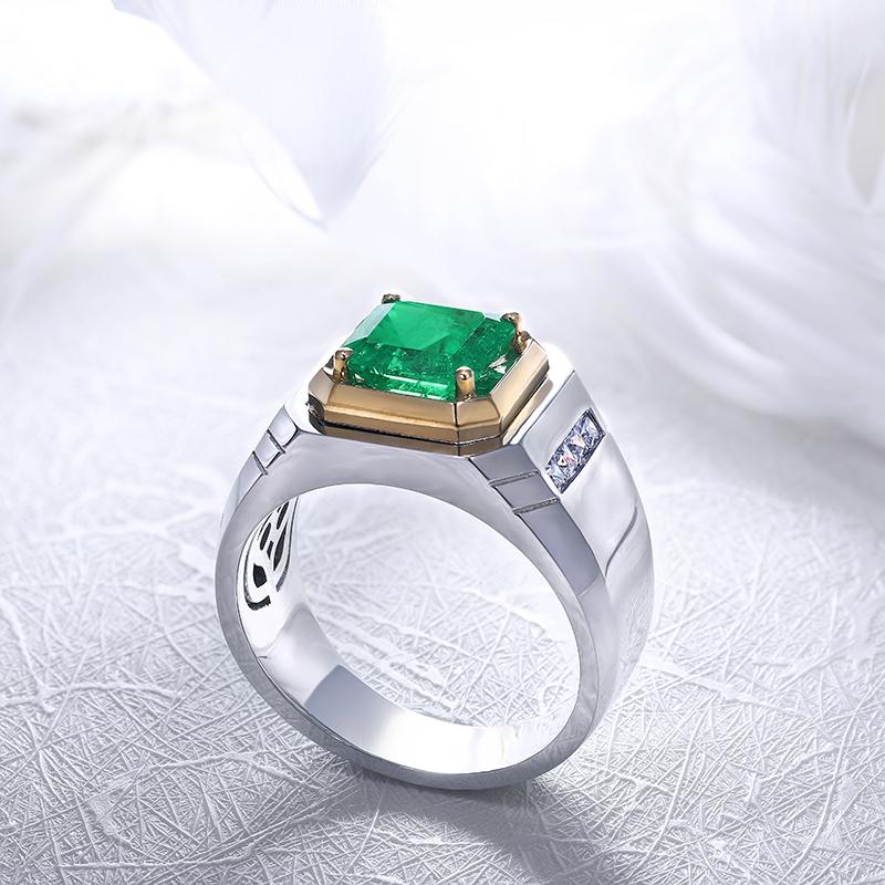 Two - Tone Colombian Emerald Ring - Taj Mahal Gems