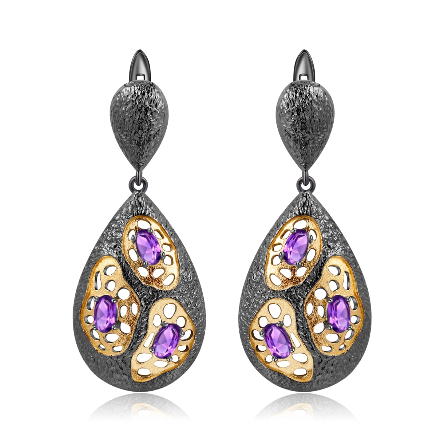 Vintage Earrings - Blue Topaz Amethyst Garnet - Taj Mahal Gems