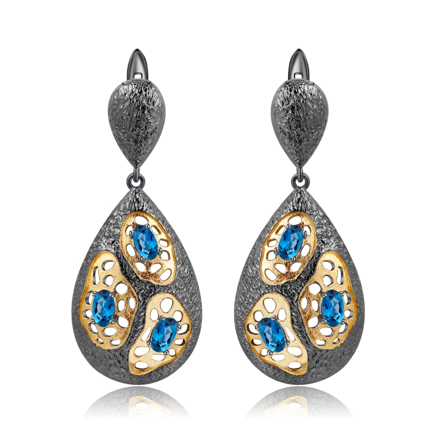 Vintage Earrings - Blue Topaz Amethyst Garnet - Taj Mahal Gems