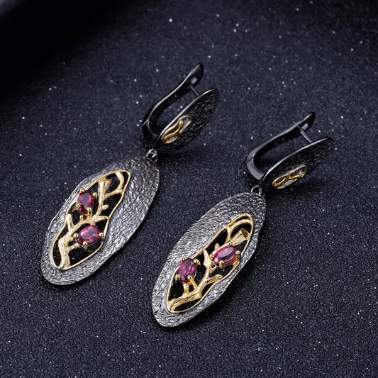 Vintage Rhodolite Garnet Flower Earrings - Taj Mahal Gems