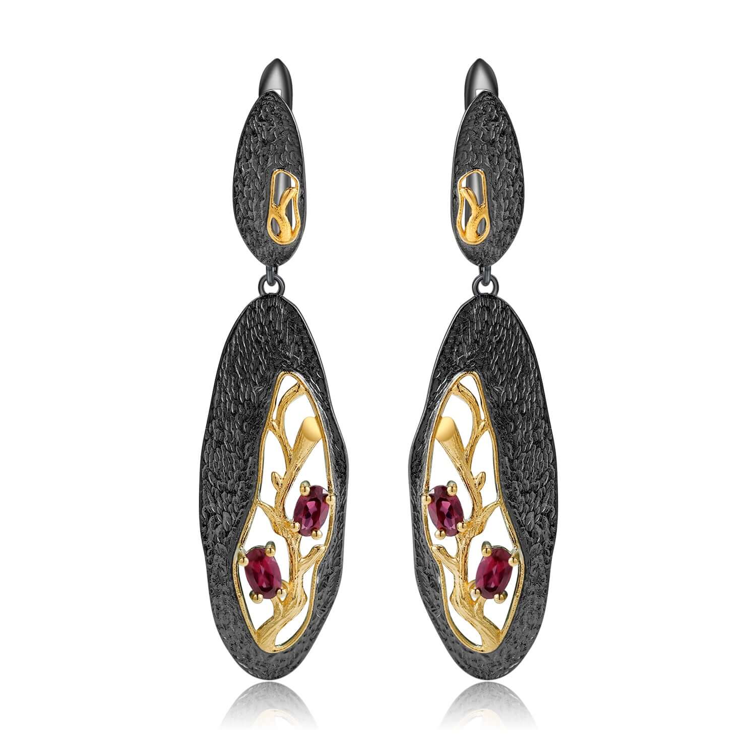 Vintage Rhodolite Garnet Flower Earrings - Taj Mahal Gems