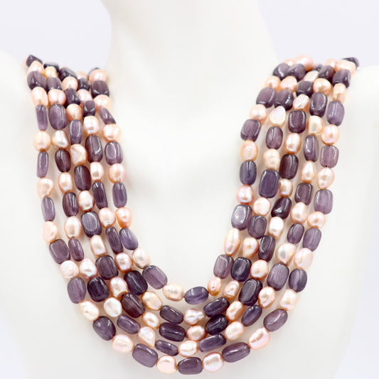 Violet Quartz and Fresh Water Pearl Necklace - Taj Mahal Gems