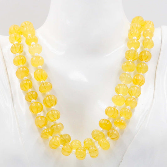 Yellow Quartz Pumpkin Beads Necklace - Taj Mahal Gems