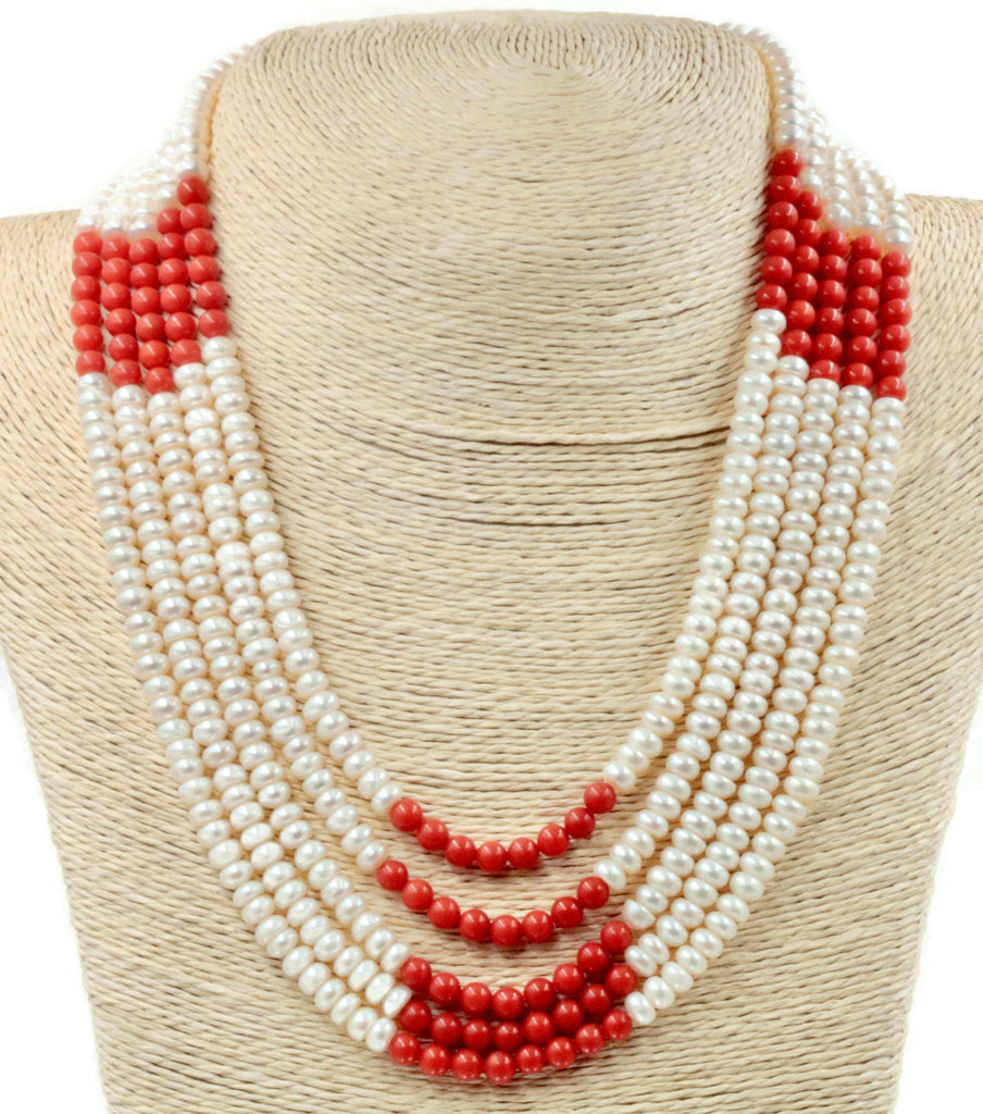 Natural Coral & Fresh Water Pearl Necklace