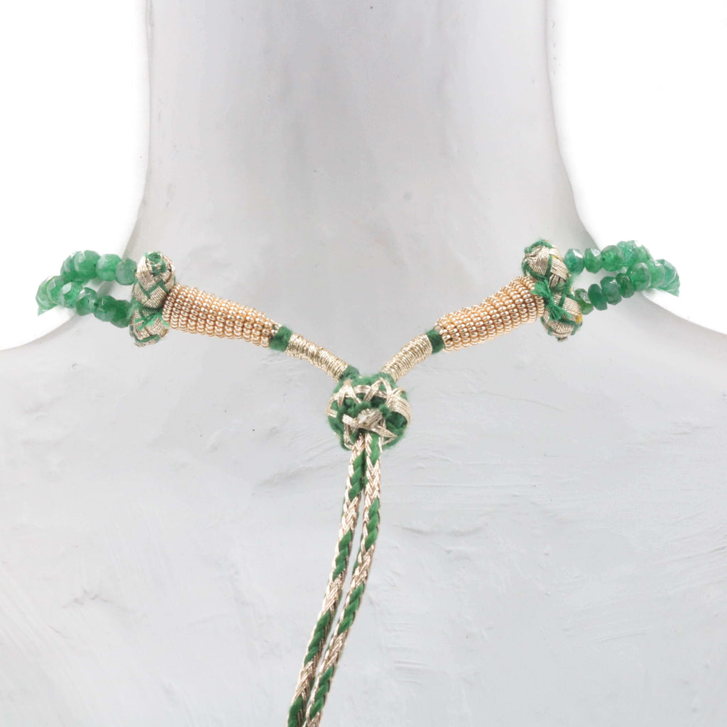 Natural Emerald Beaded Necklace with Sarafa Design from India
