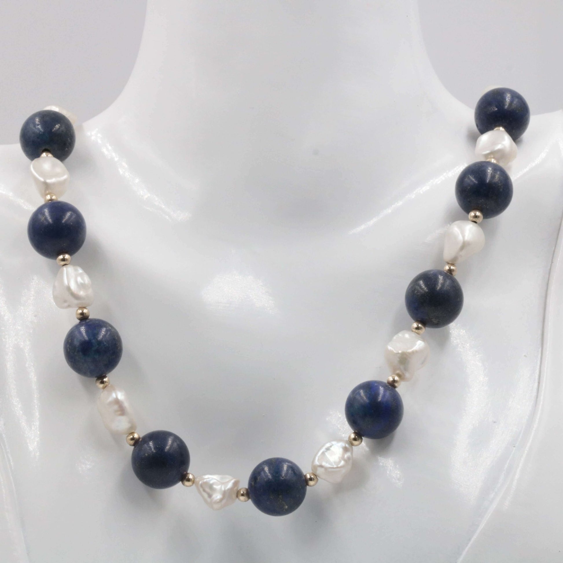 14K Gold Malachite with Baroque Pearl Beaded Necklace - Taj Mahal Gems