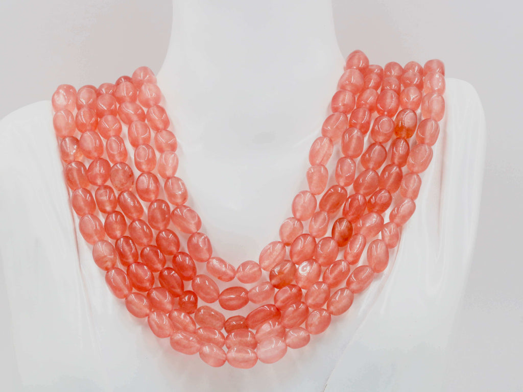 Natural Peach Quartz Necklace with Multi Strands - Jewelry for Pink Dress