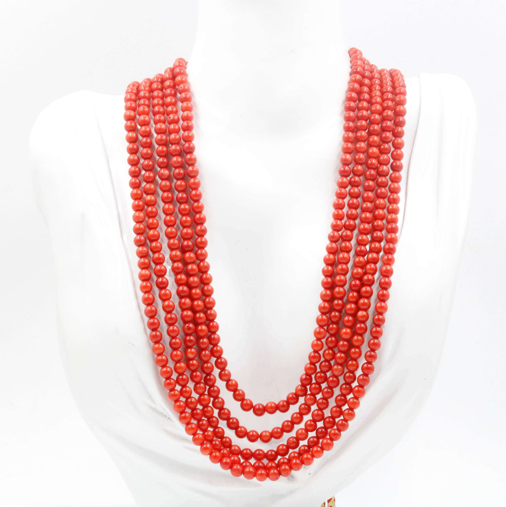 Natural Orange Coral Jewelry - Long & Layered Necklace