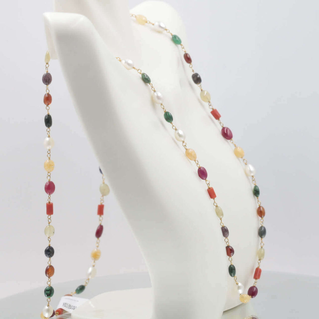 Natural Navratna Nine Gems, Emerald, Ruby, Sapphire Necklace
