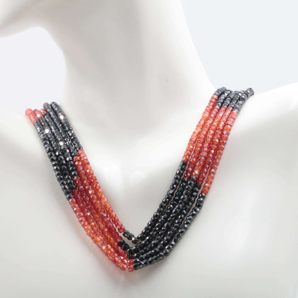 Faceted Cubic Ziron Red & Blue Crystal Necklace