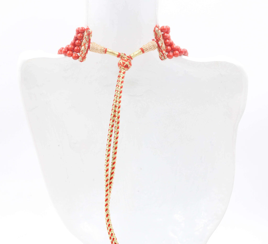 Natural Orange Coral Jewelry - Necklace with Sarafa Design for Red Dress