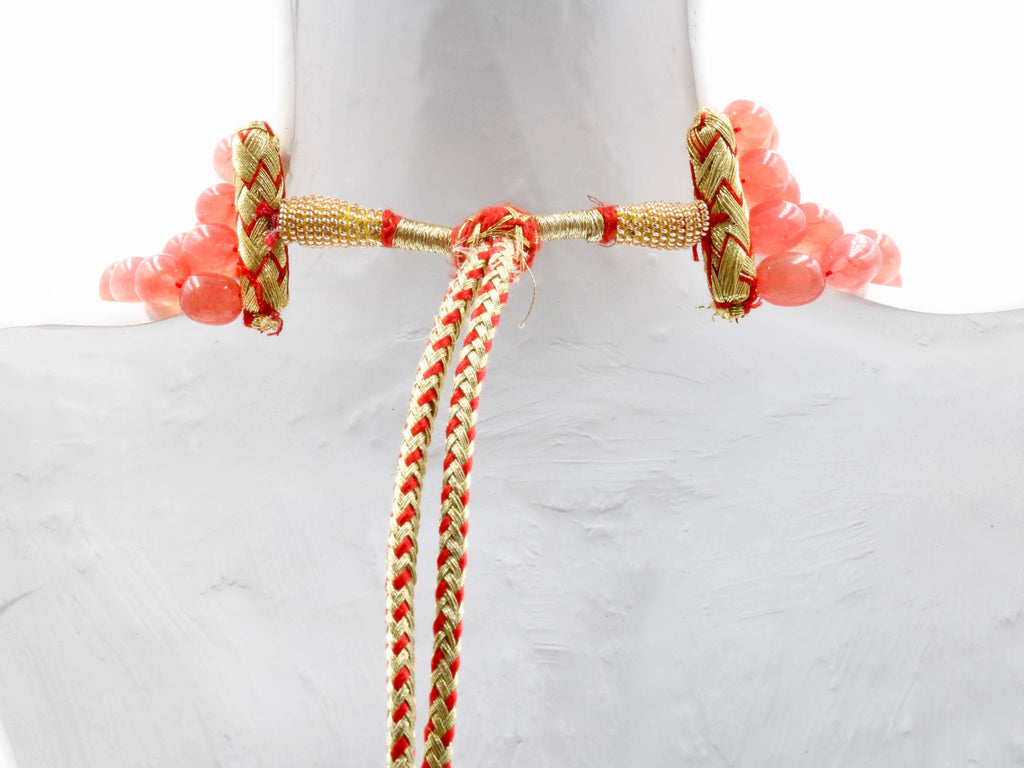 Natural Pink Quartz Jewelry - Long & Layered Necklace with Sarafa Design