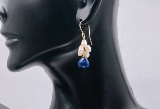 14K Gold Blue Sapphire & Pearl Earrings Collection