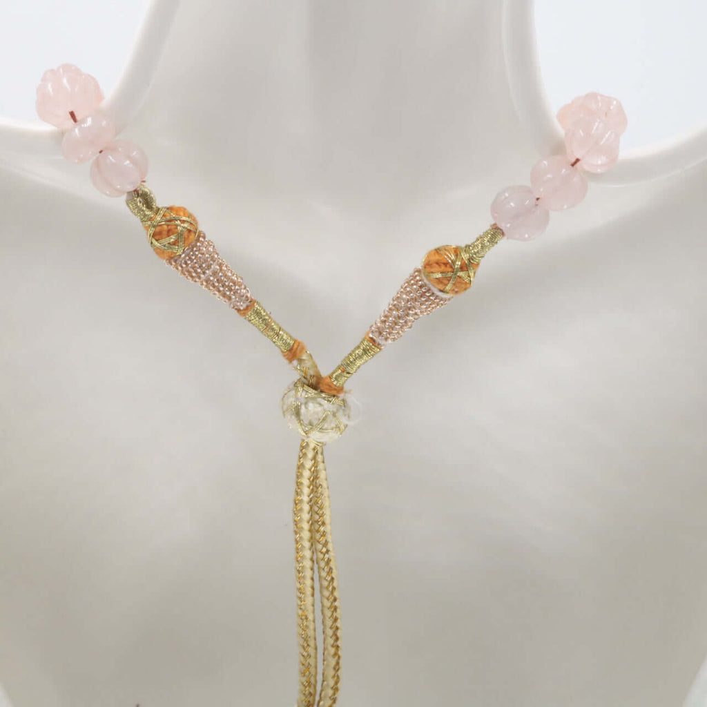 Artistic Handmade Light Pink Quartz Bead Necklace
